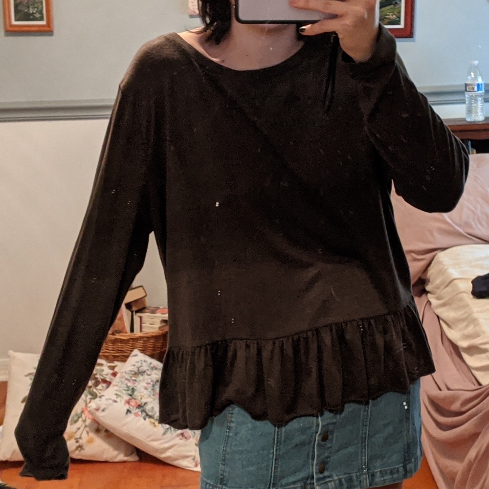 Dark green peplum long sleeve tee